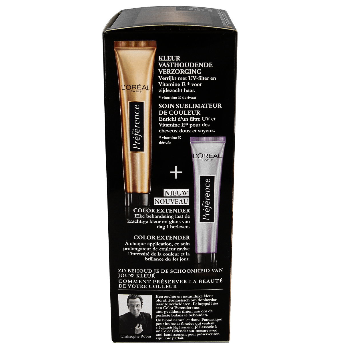 Preference 7.0 Vienne midden blond haarkleuring set showing blonde hair color and mixing components in the product image.