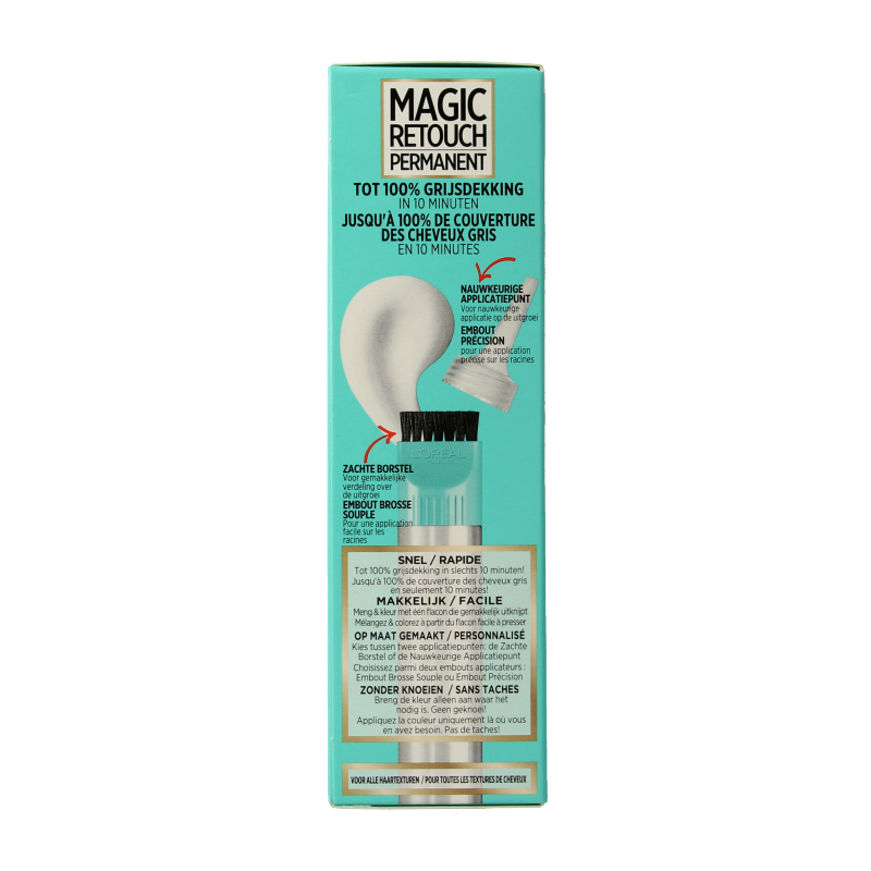 Magic Retouch permanent hair dye in shade 3 donkerbruin, showing the product bottle with branding and color details.