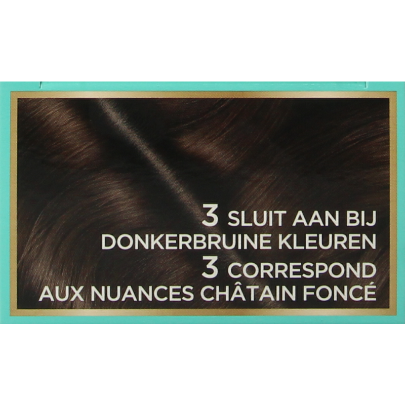 Magic Retouch permanente haarkleuring nr 3 donkerbruin bottle shown, with application brush and color swatch visible.