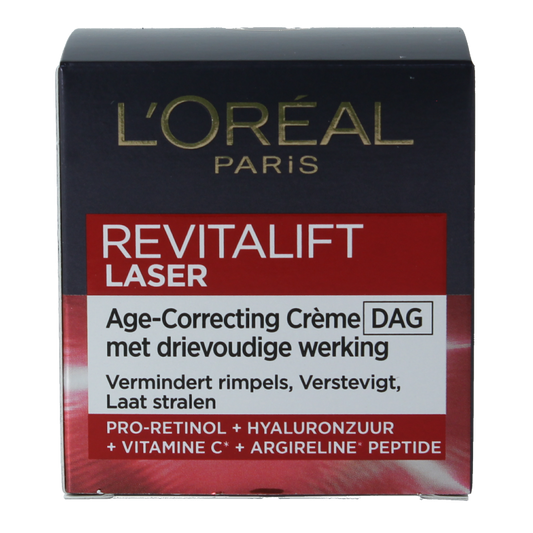 L'Oreal Paris Revitalift Laser X3 facial cream in 50ml jar, skincare product for anti-aging and skin rejuvenation.