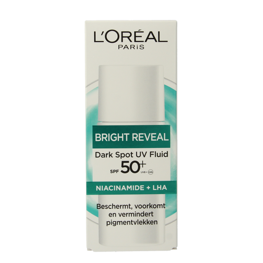 L'Oreal Paris Bright Reveal dark spot UV fluid SPF50+ for facial skincare, 50ml, with brightening and SPF protection