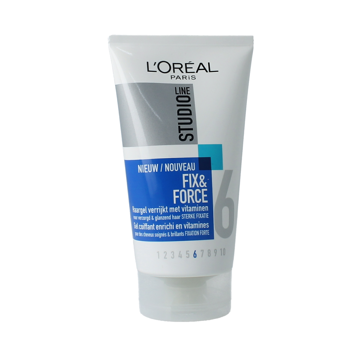 Studio Line Fix & Style Gel ultra strong hair styling gel in a 150ml container with a clear label and black cap.