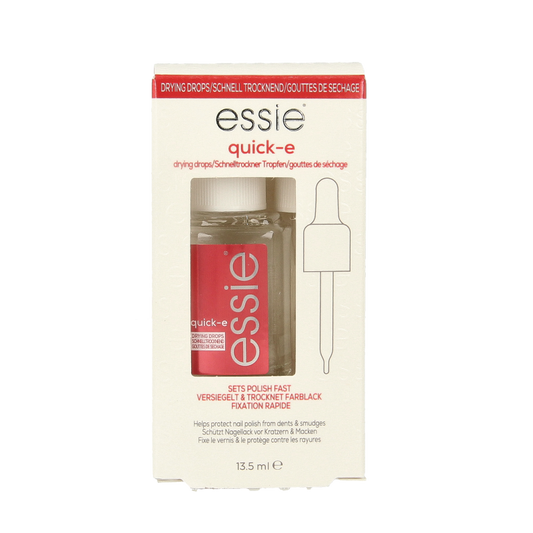 Essie quick drying drops in 13.5ml bottle, make-up product for fast nail polish drying, with a clear dropper cap.