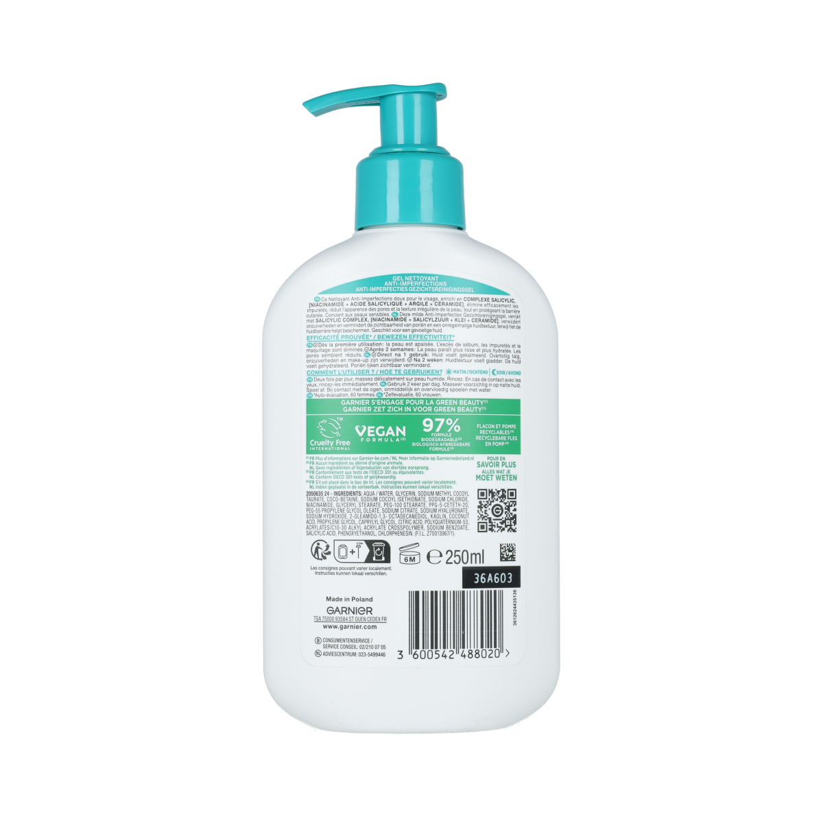 Garnier Pureactive hydraterende gezichtsreiniging 250.00 Milliliter