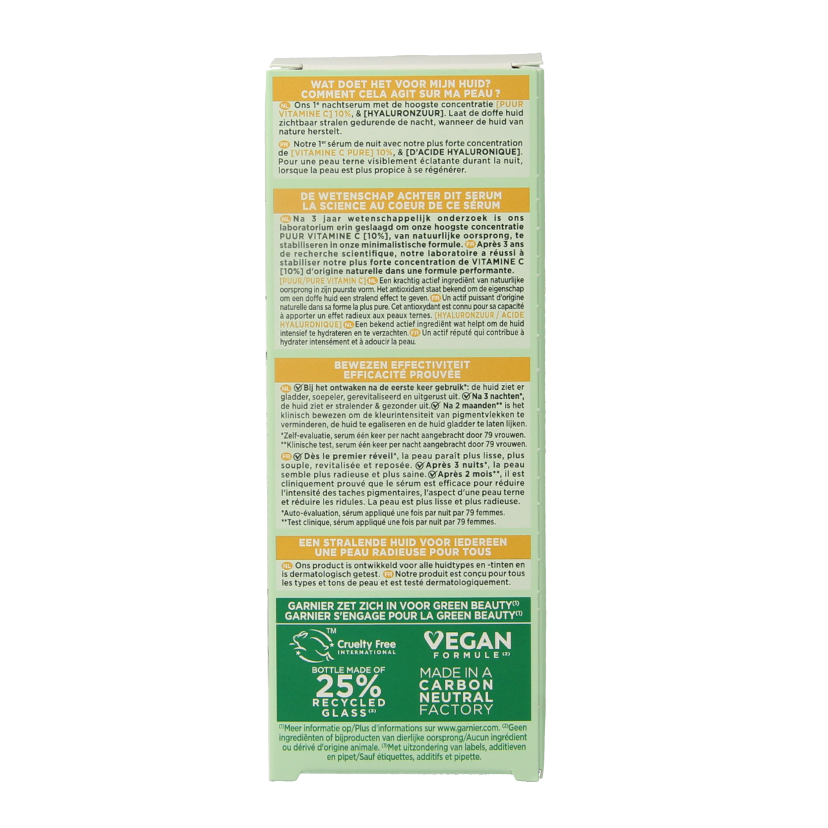 Garnier SkinActive nachtserum met vitamine C en hyaluronzuur in een 30ml fles, geschikt voor gezichtsverzorging.