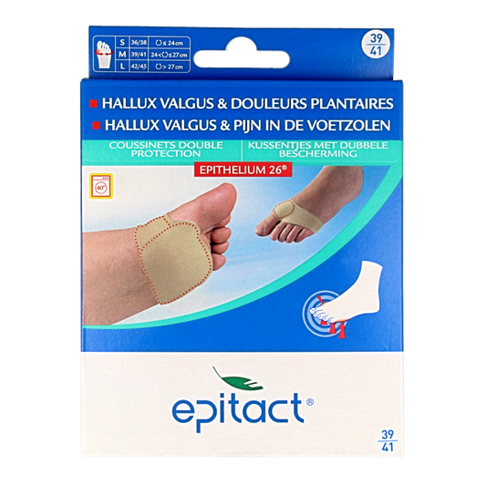 Epitact Voetzoolkussentjes dubbel maat 39/41 inlegzolen, set of 2, shown in close-up with soft cushioning material.