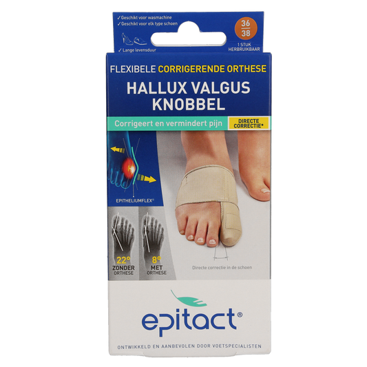 Epitact Hallux valgus orthese in size 36/38, designed to correct bunions, shown on a white background.