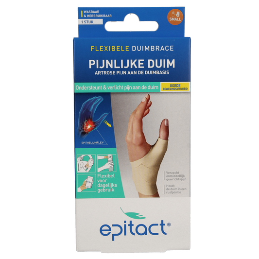 Epitact Duim orthese dag rechts maat S brace for thumb support, shown in a white plastic design with adjustable straps.