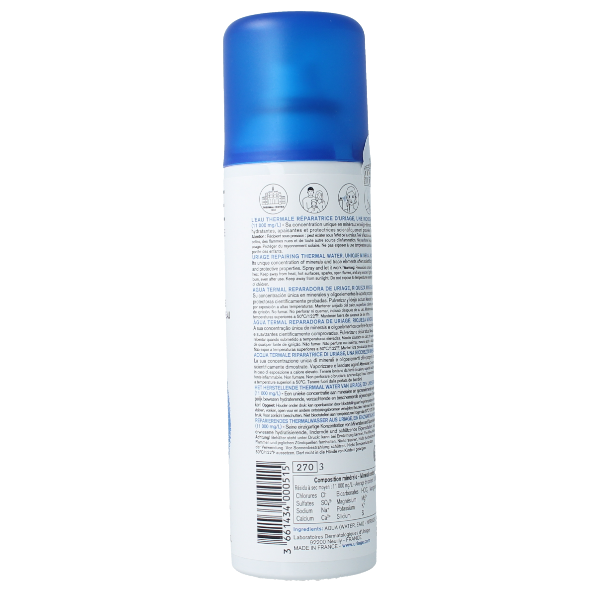 Uriage Thermaal Water Spray 150ml for facial skincare, featuring a clear spray bottle with Uriage branding and water mist nozzle.