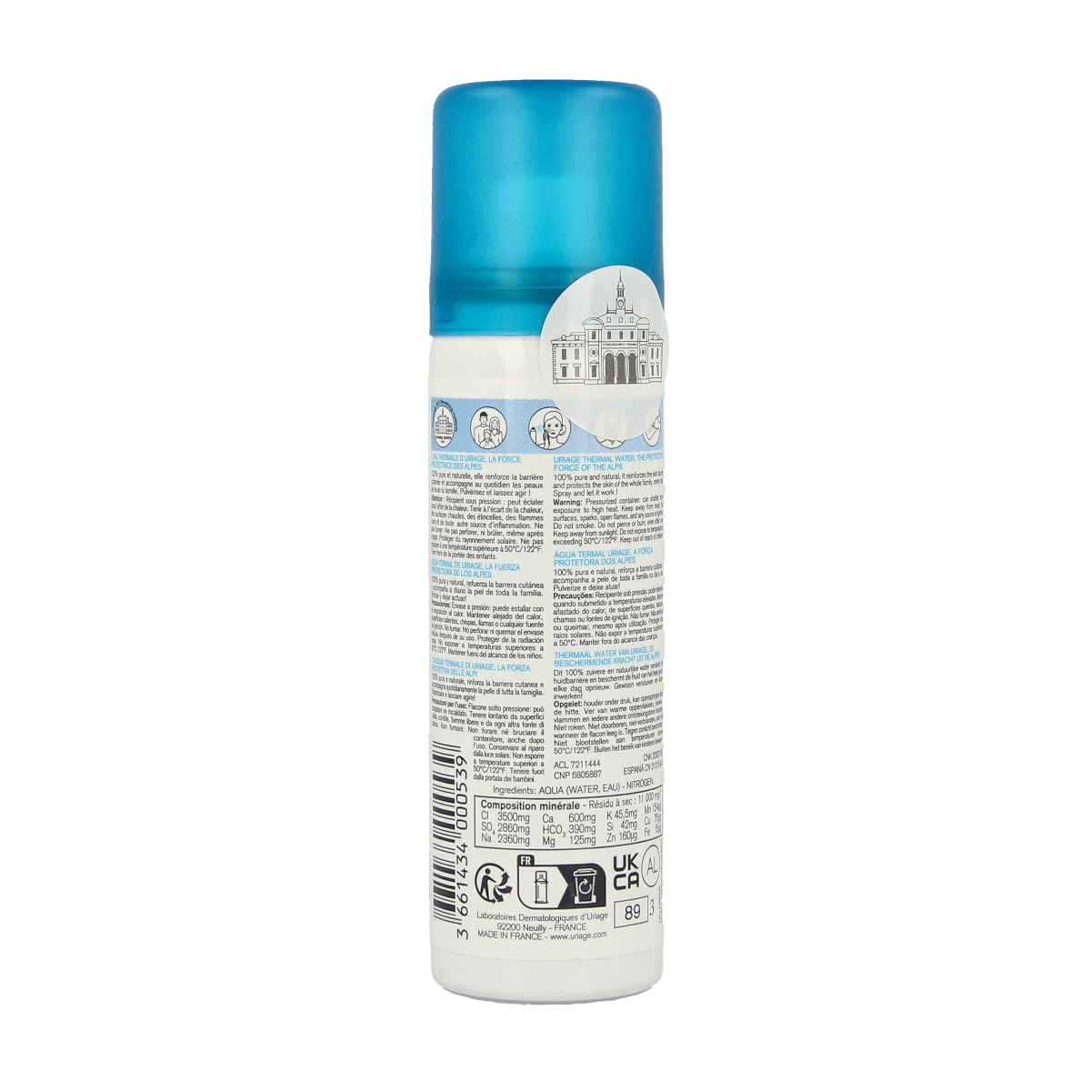 Uriage Thermal Water Spray 50ml for facial skincare, featuring a sleek bottle and spray nozzle for refreshing skin.