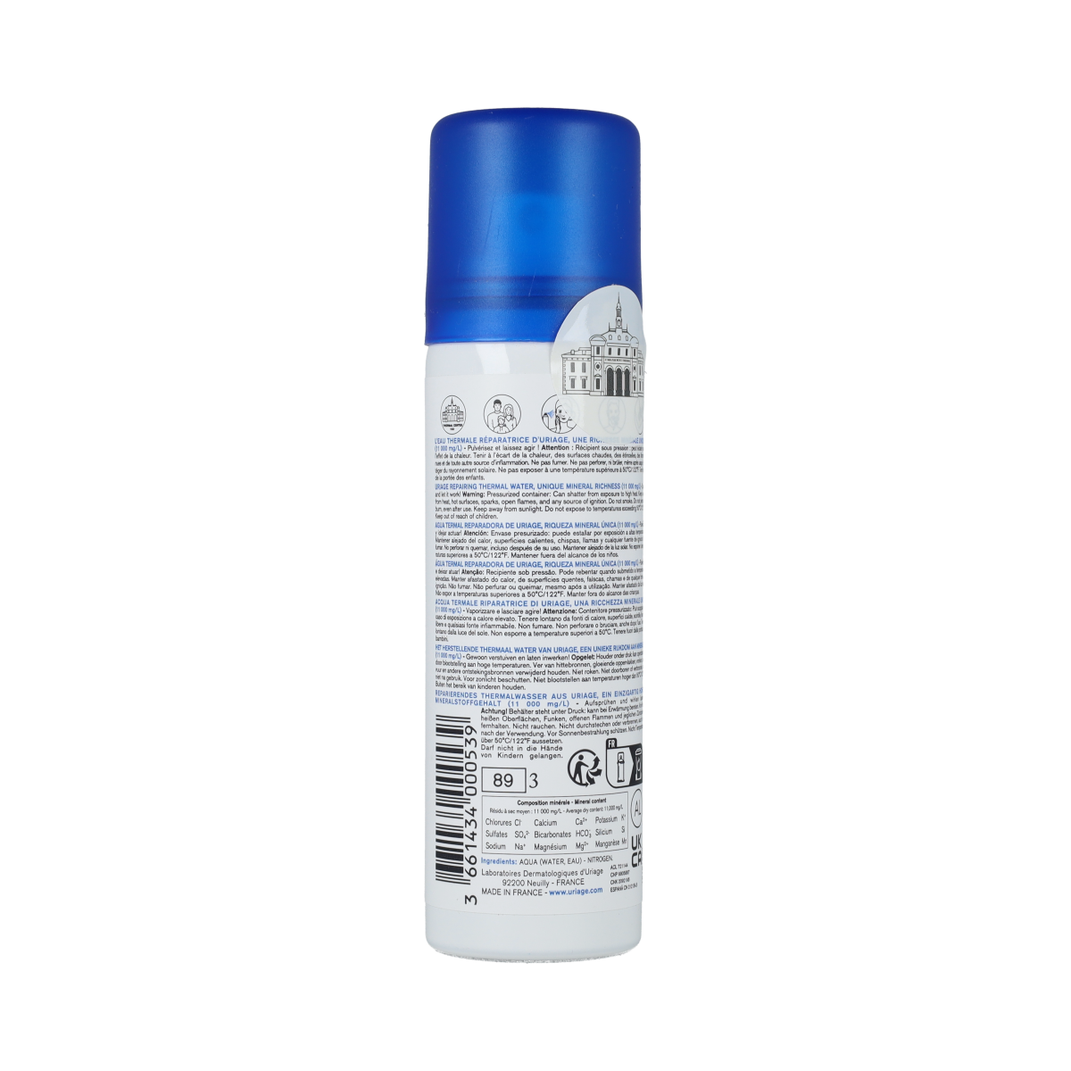 Uriage Thermal Water Spray 50ml, facial skincare product with a white spray bottle, designed for soothing and refreshing skin.