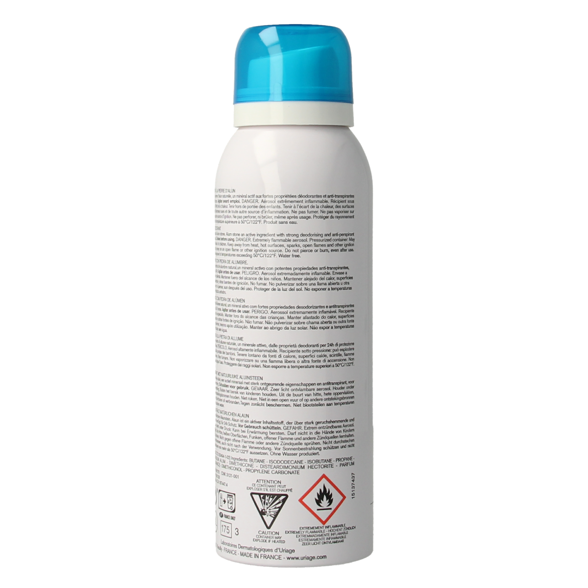 Uriage Thermal Water refreshing deodorant spray in 125ml bottle, featuring a sleek container with a spray nozzle.