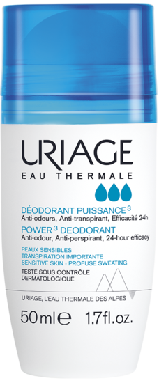 Uriage Thermaal Water deodorant spray in 50ml bottle, featuring a sleek design and natural thermal water for freshening and protection