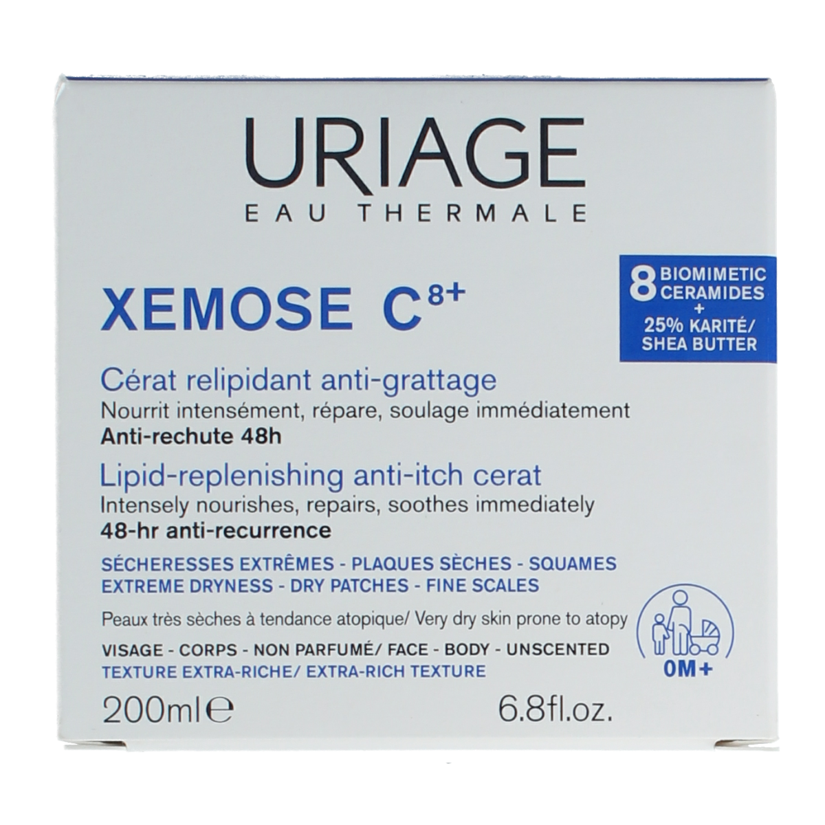 Uriage Xemose cerat facial moisturizer in 200ml tube, suitable for gentle skincare and hydration.