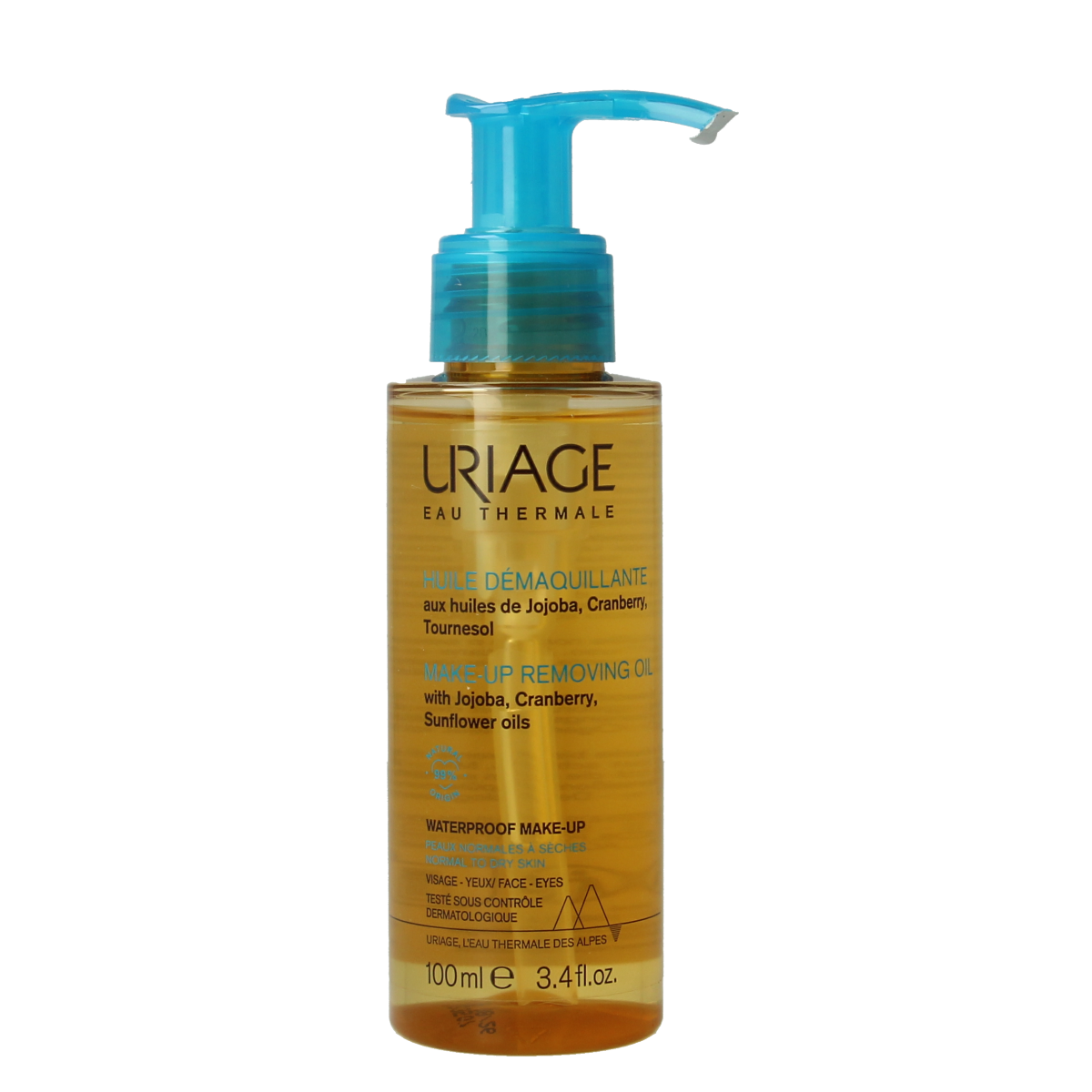 Uriage Thermal Water Make-up Remover Oil in 100ml bottle, facial skincare product with Uriage branding and clear packaging.
