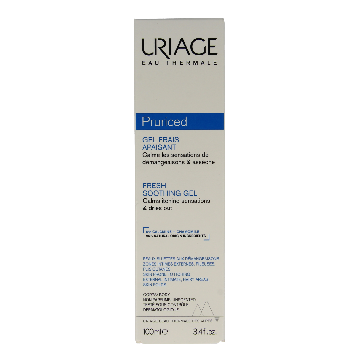 Uriage Pruriced gel for body care, 100ml, soothing and moisturizing skincare product with Uriage brand.