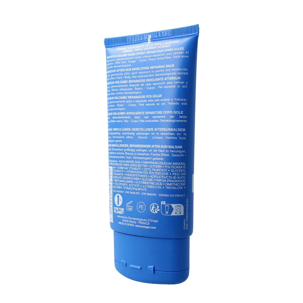 Uriage Bariesun aftersun repair balm in 150ml tube, nourishing sun repair product for sun-exposed skin.