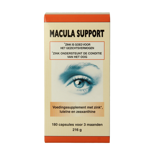 Horus Macula support Kruidenpreparaten capsules in a bottle, herbal supplement for eye health and macula support.