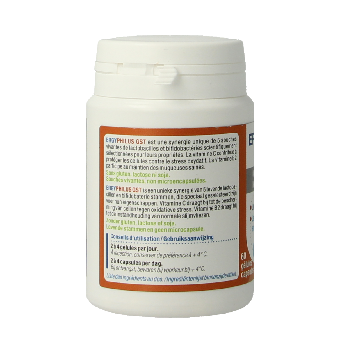 Nutergia Ergyphilus GST capsules, dietary herbal supplement in a white bottle with 60 capsules.