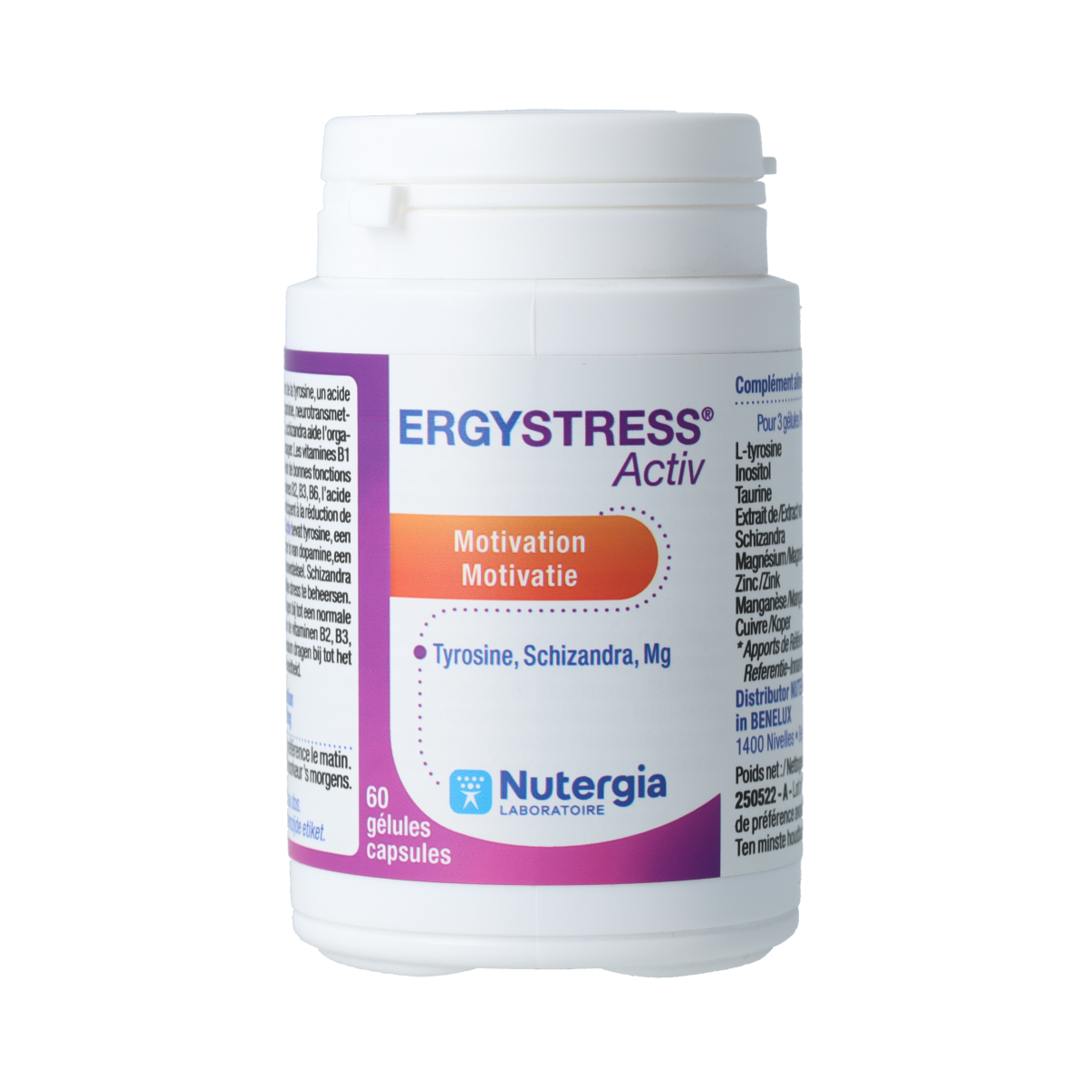 Nutergia Ergystress Activ herbal supplement capsules, 60-count, designed to support stress relief and overall wellness.
