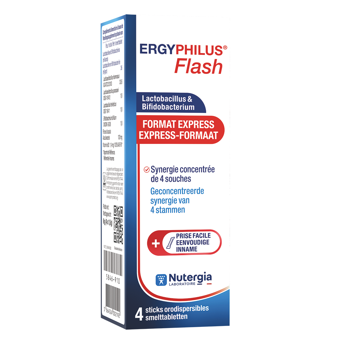 Nutergia Ergyphilus Flash sticks, verpakking met 4 sachets micro-organismen