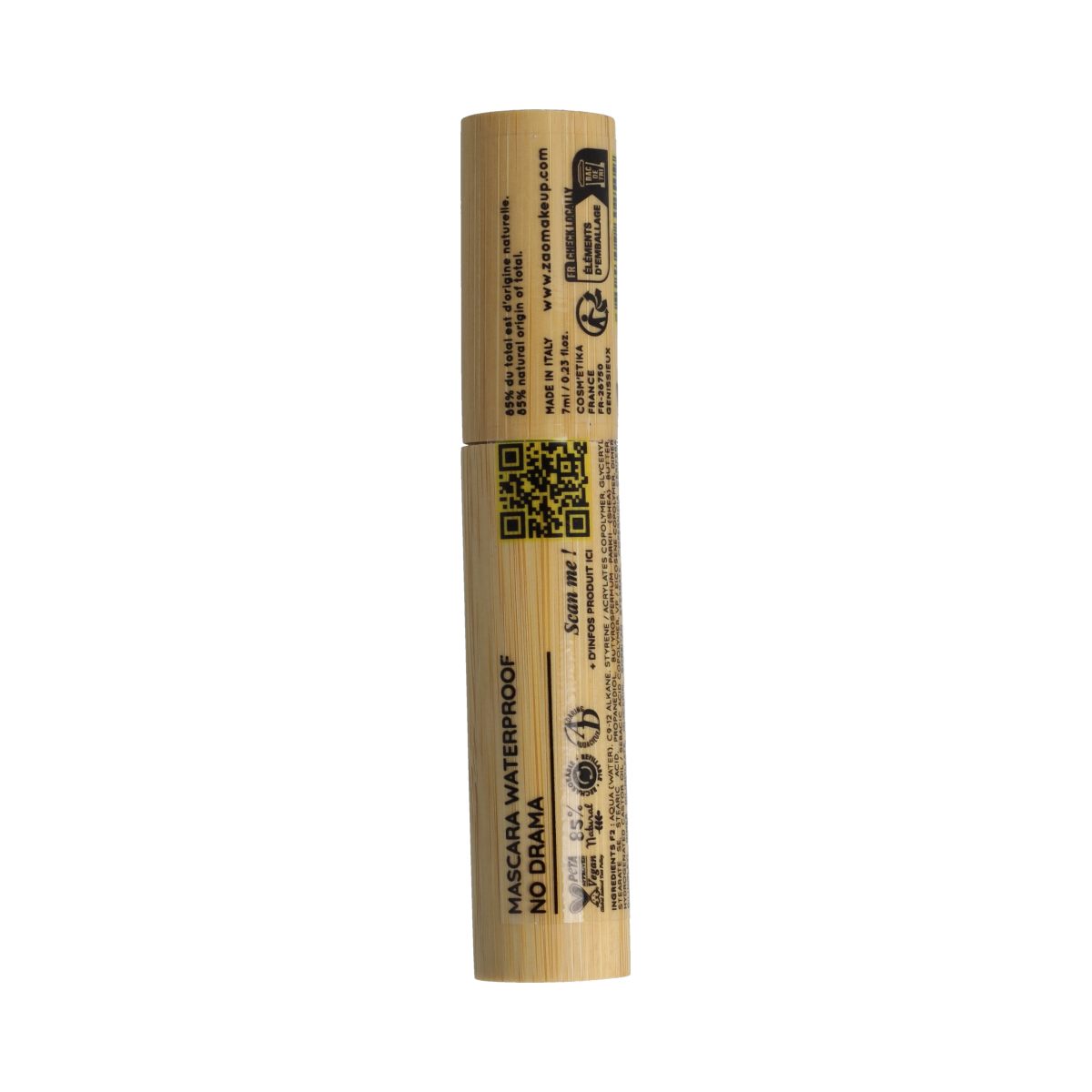 ZAO Bamboo Waterproof Mascara in black, 7ml, with a sleek applicator brush and bamboo packaging visible in the image.
