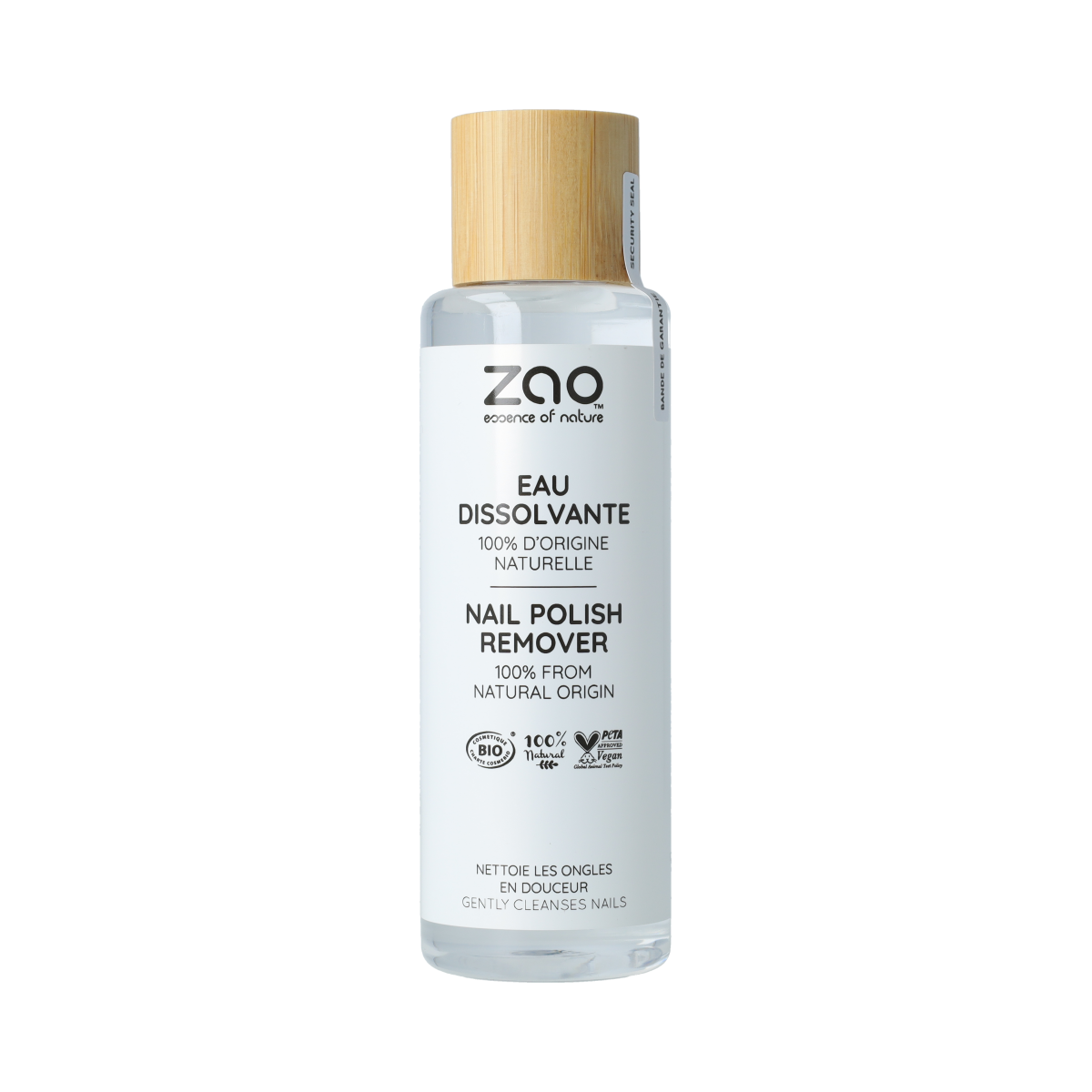 ZAO Bamboo Nail Polish Remover 100ml bottle, natural hand care product with eco-friendly bamboo packaging.