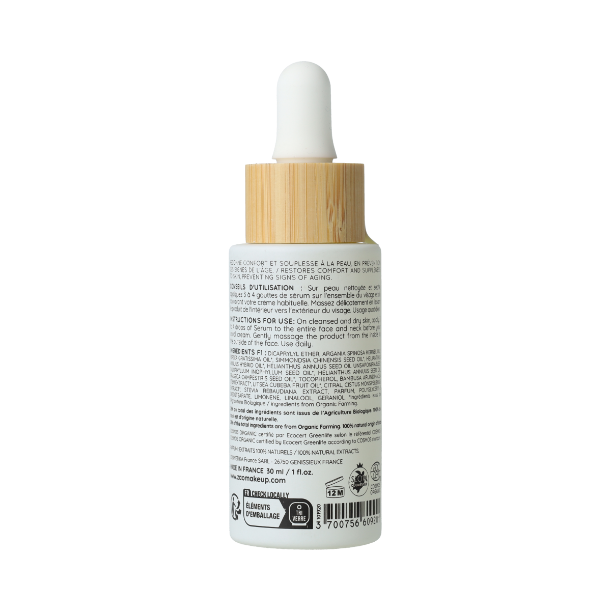 ZAO regenerating concentrated serum in 30ml bottle, natural facial skincare product with nourishing ingredients.