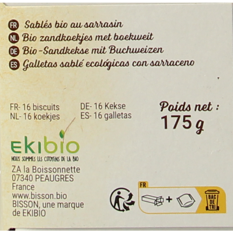 Bisson Zandkoekjes boekweit authentiek bio 175 Gram