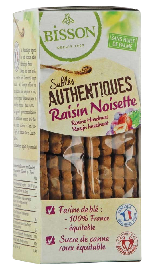 Bisson Authentieke zandkoekjes met hazelnoot/rozijnen bio 175.00 Gram