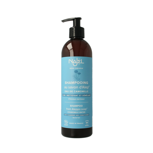 Najel Aleppo Aleppo shampoo for normal hair, 500ml, natural hair care product with traditional ingredients and gentle cleansing.