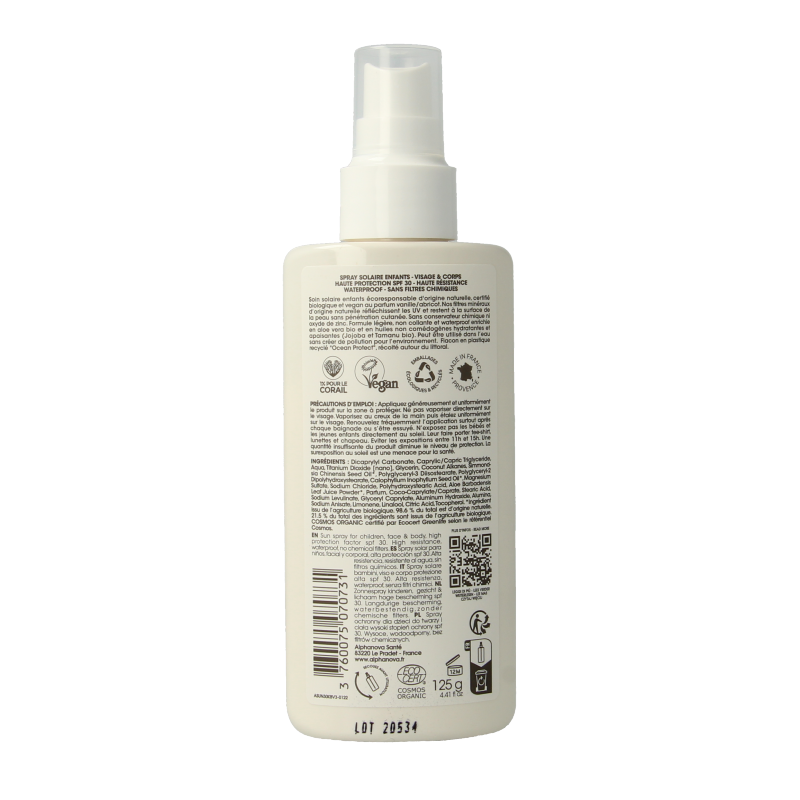Alphanova Sun Sun spray kids vegan SPF30 125 Milliliter