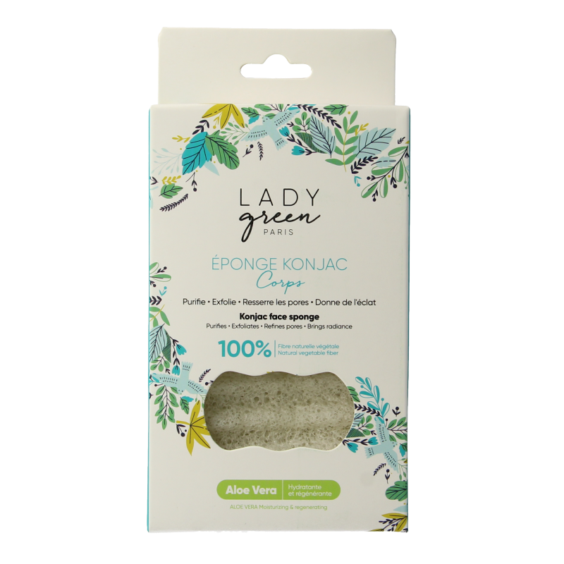Lady Green green konjac facial sponge with aloe vera for gentle cleansing and skincare.