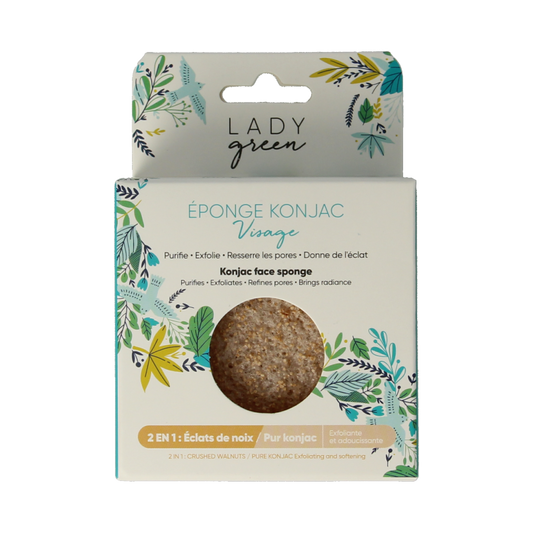 Lady Green Konjac gezichtsspons crushed walnut 1 Stuks