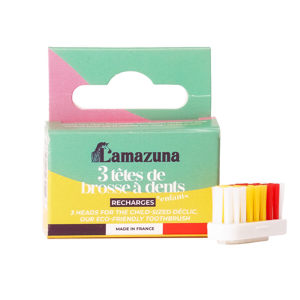 Lamazuna set of 3 soft kid toothbrush heads for children, designed for gentle cleaning and oral care.