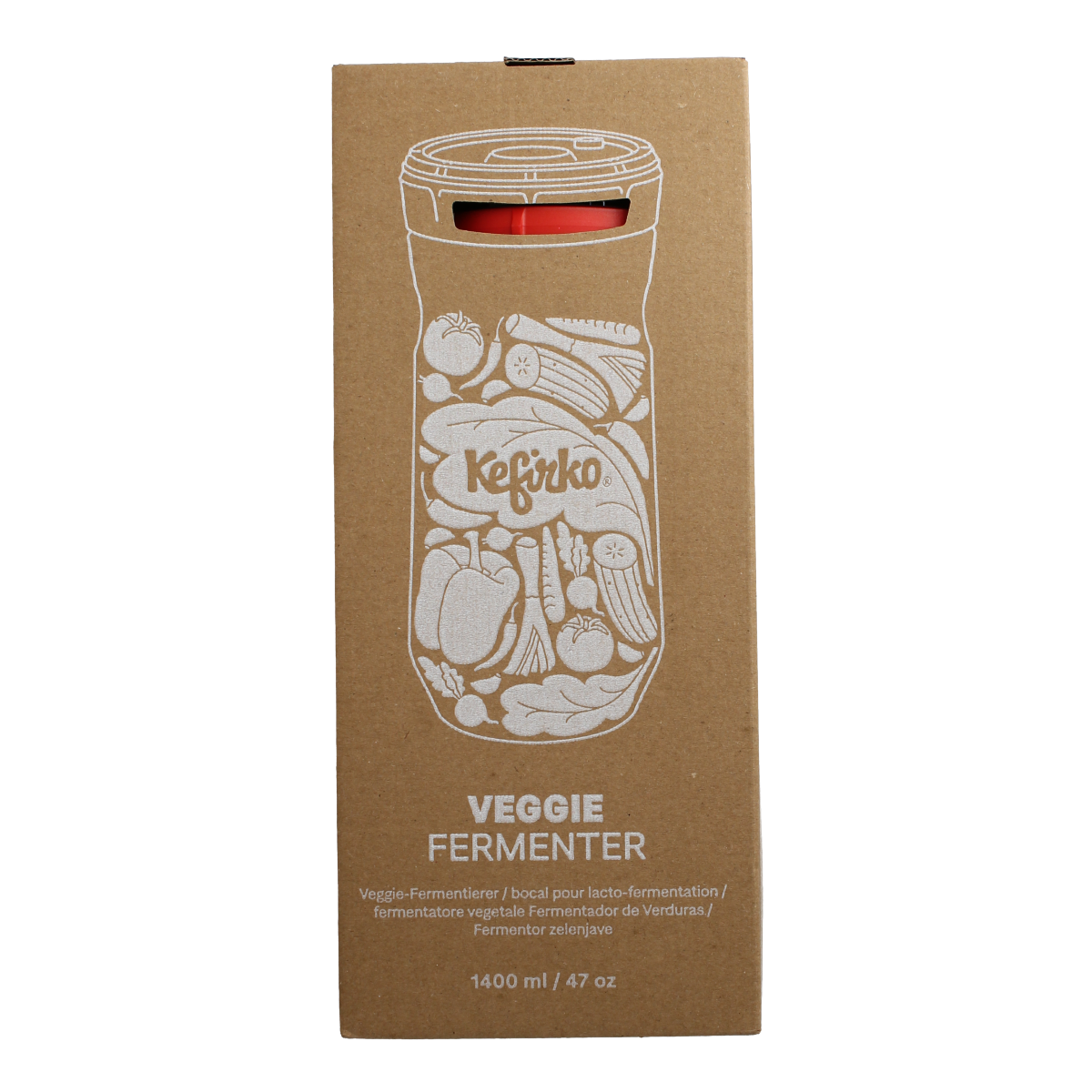 Kefirko veggie fermenting jar, 1400ml, for fermentation and pickling, with glass lid and stainless steel clasp.
