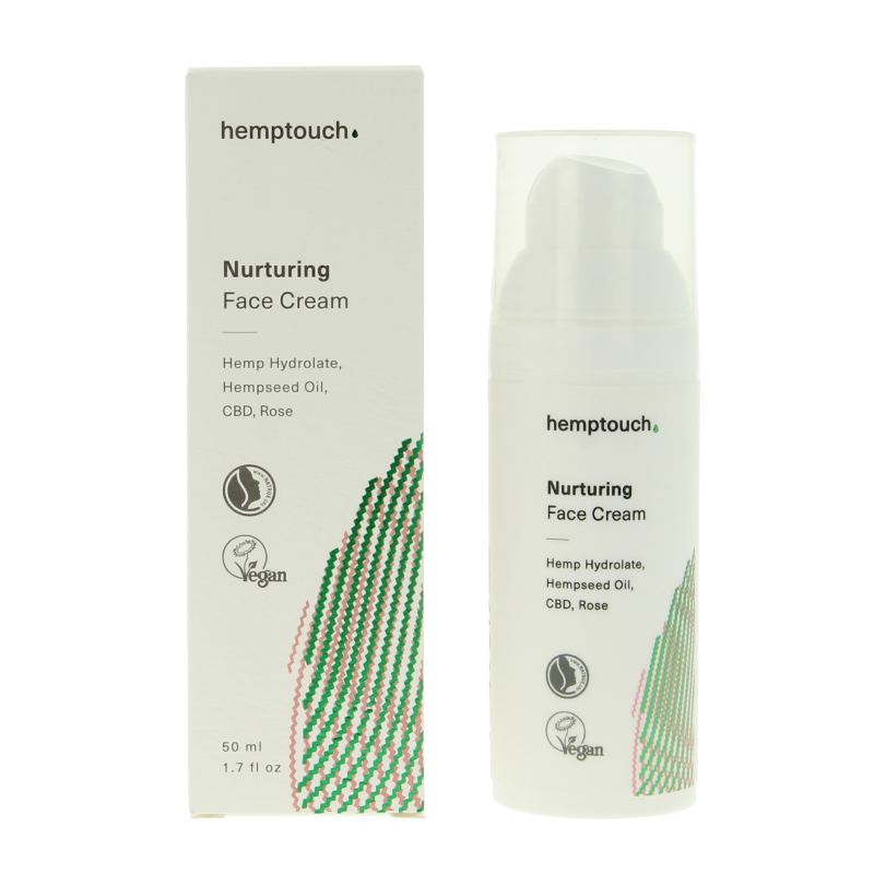 Hemptouch Nurturing face cream in a 50ml jar, natural skincare for nourishing and hydrating the skin.