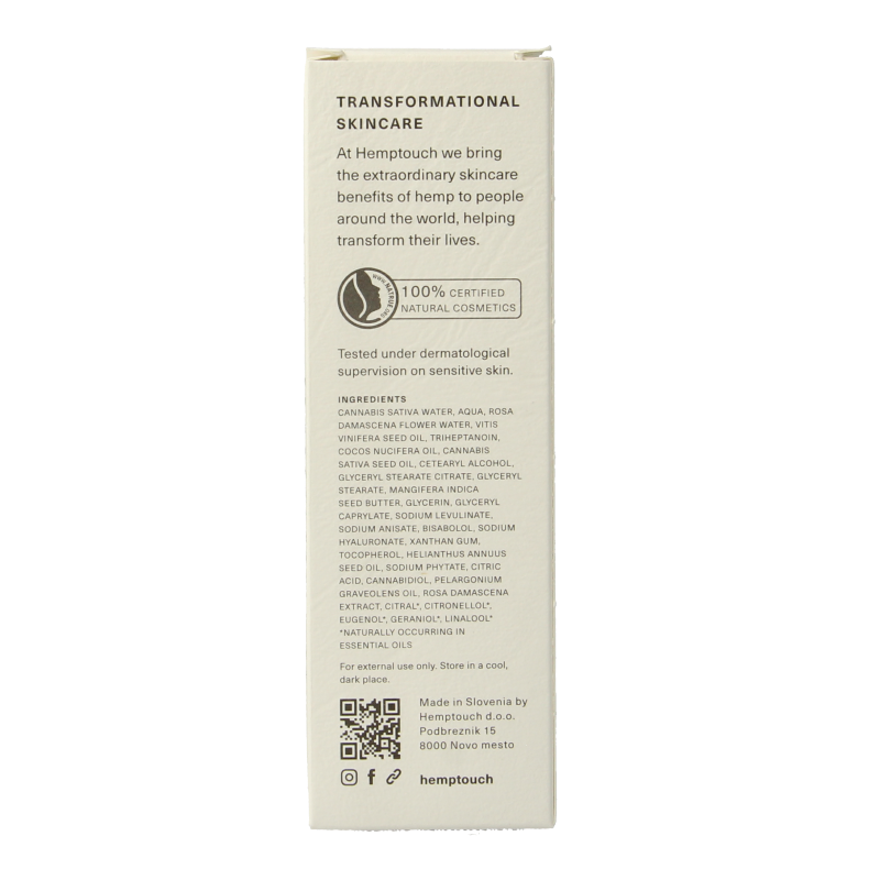 Hemptouch Nurturing face cream in 50ml jar, natural skincare product for nourishing and hydrating facial skin.