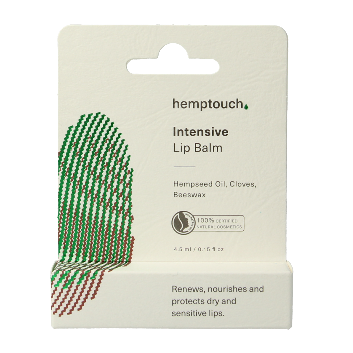 Hemptouch Intensive lip balm in 4.5ml tube, nourishing lip care product with natural ingredients for dry lips