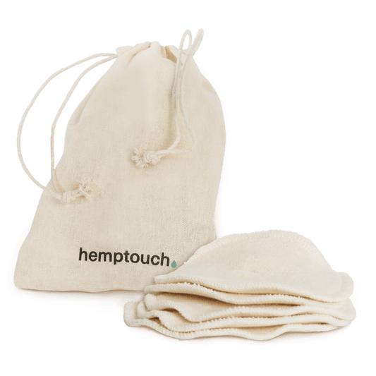 Hemptouch reusable cotton pads with laundry bag for facial skincare, set of 5, made of soft cotton for gentle cleansing.
