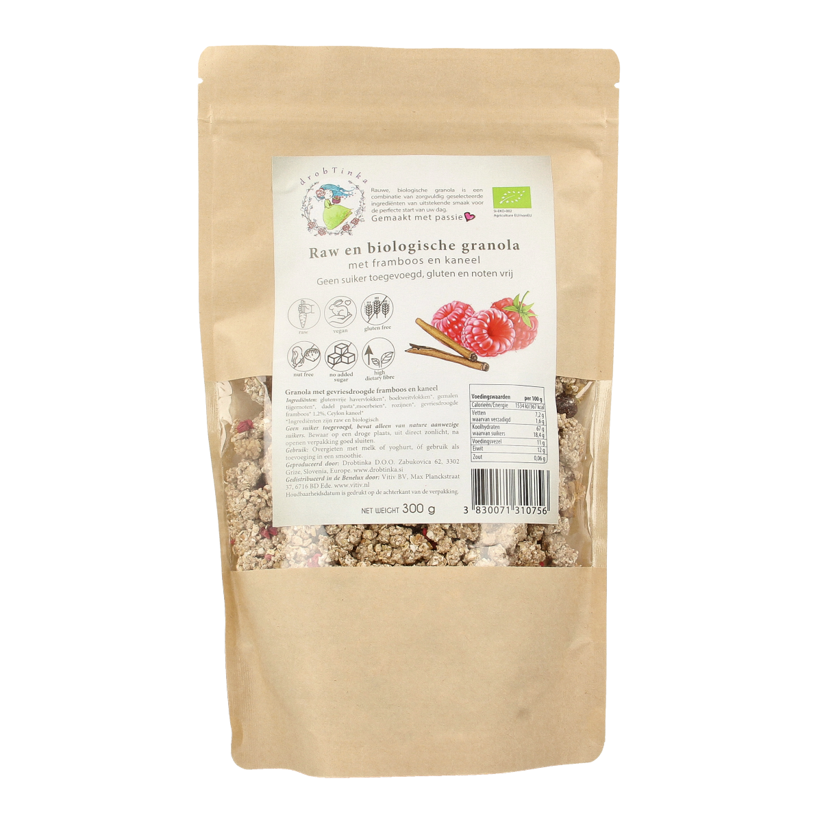 Vitiv Tijgernoot granola framboos kaneel bio 300.00 Gram