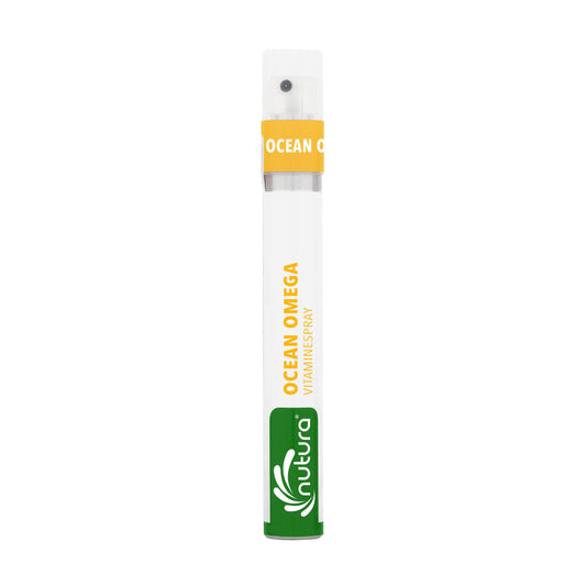 Nutura Vitaminesprays OceanOmega vitamin spray in a 14.4ml bottle, featuring a sleek design and natural ingredients.