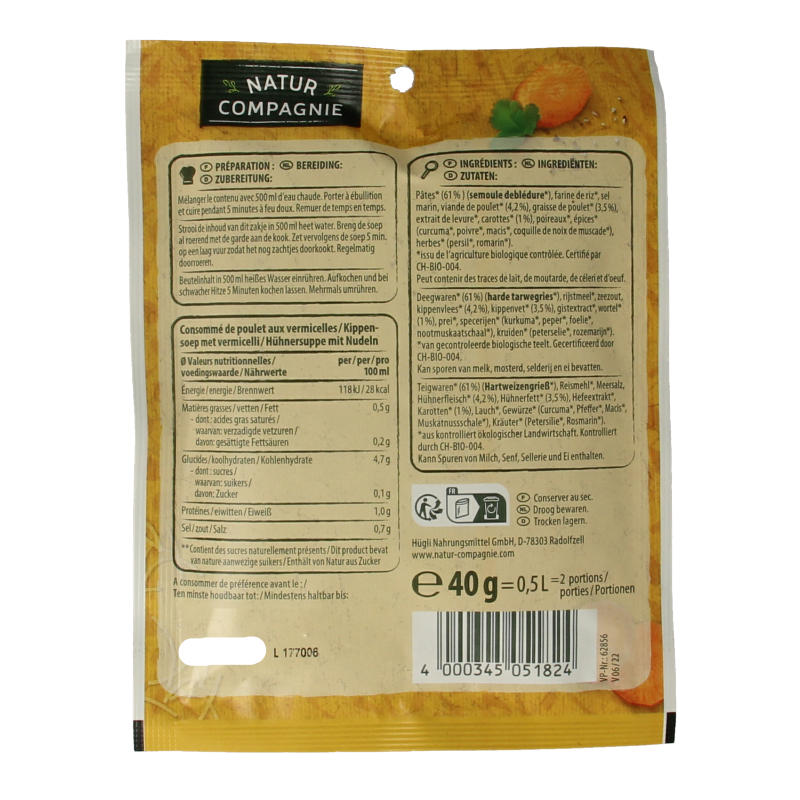 Natur Compagnie Kippensoep met vermicelli bio 40 Gram