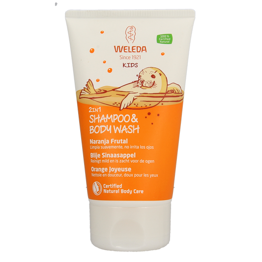Weleda Kids 2-in-1 shampoo & bodywash blije sinaasappel 150.00 Milliliter