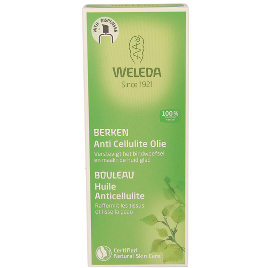 Weleda Berken anti-cellulite body oil in 100ml bottle, natural skincare product for body care and cellulite reduction.
