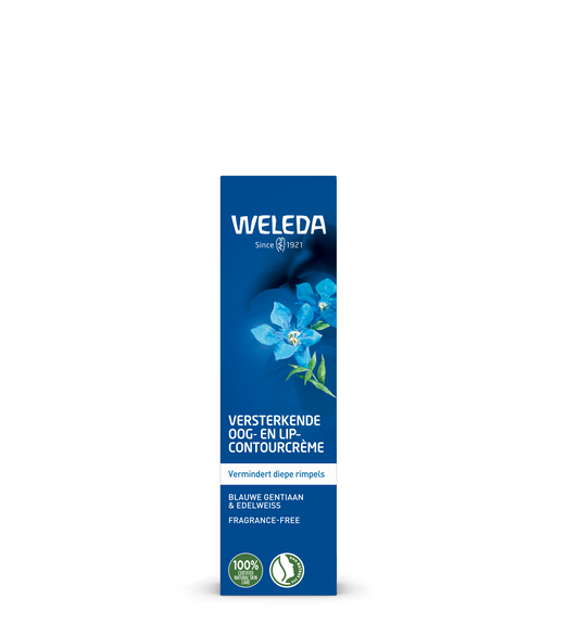 Weleda Blauwe gentiaan en edelweiss oog en lipcontourcreme in 10ml tube, gezichtsverzorging voor delicate huid rond ogen en lippen.