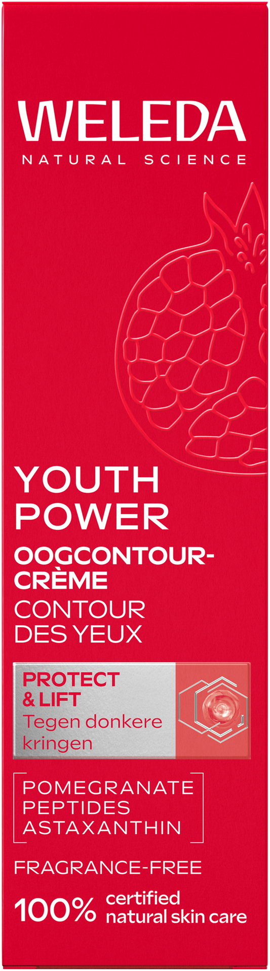 Weleda Youth Power Pomegranate and Astaxanthine eye cream in a 12ml jar, designed for effective eye area skincare.