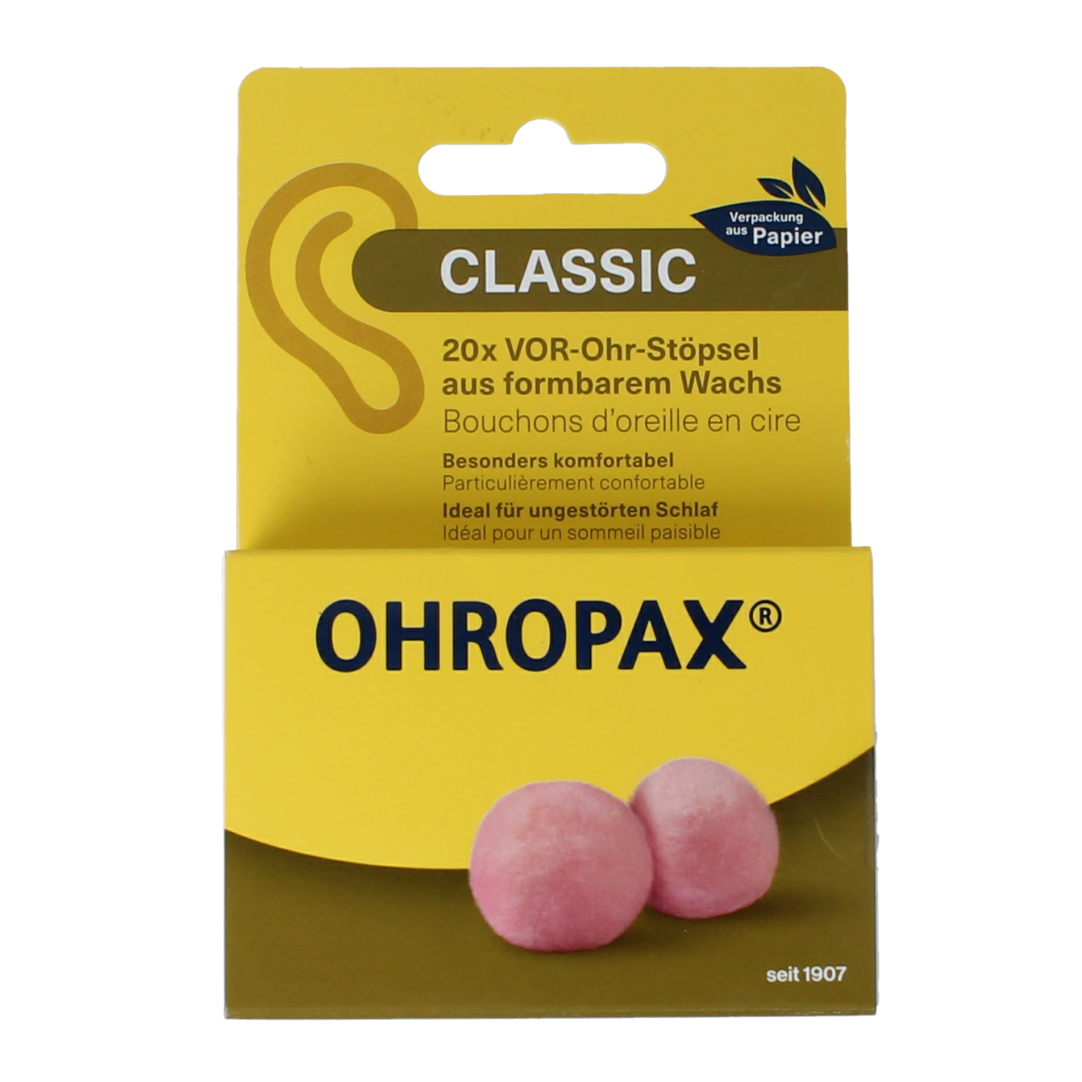 Ohropax classic earplugs for hearing protection, 20-pack, soft foam ear protection for noise reduction