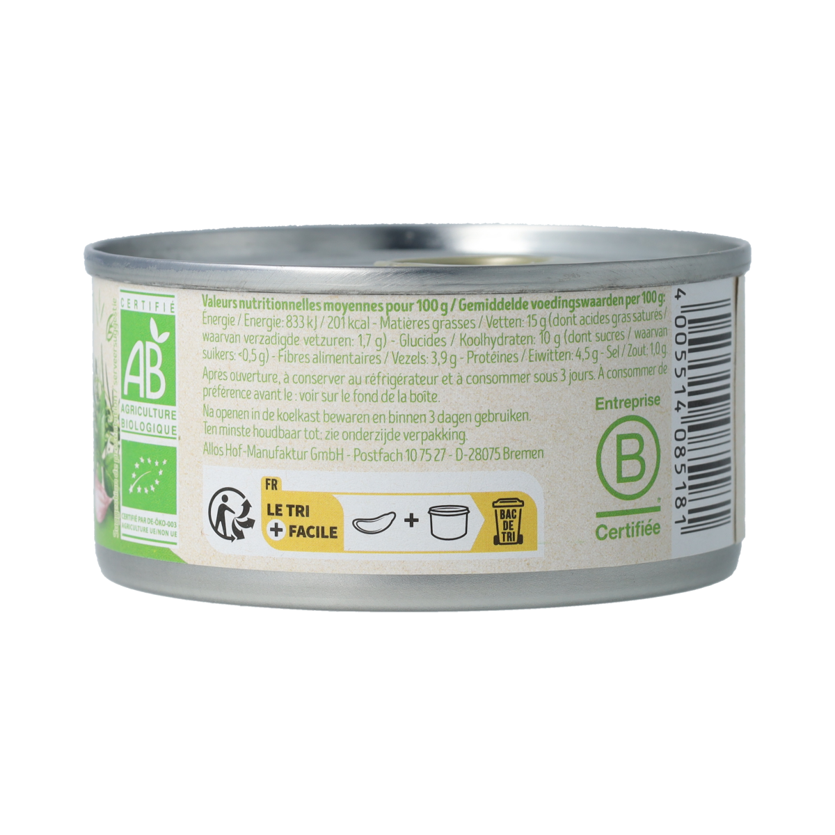 Tartex Provencal herbal bio pate spread on bread, showcasing a creamy, herb-infused vegan broodbeleg in a 125g jar.