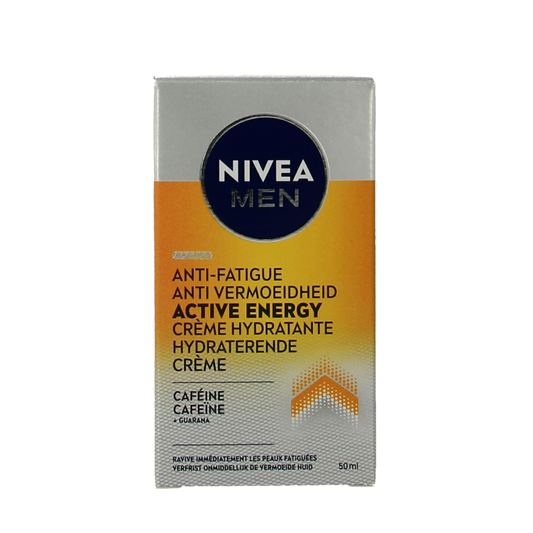 Nivea Men Active Energy facial moisturizer in 50ml tube, designed for men's skincare and energizing facial care.